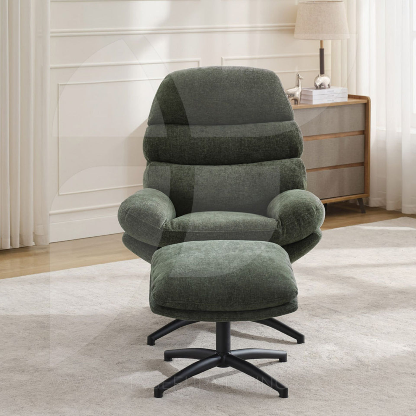 Clark Leisure Chair w/Footstool Winter Moss - Default - JFR19039C_003