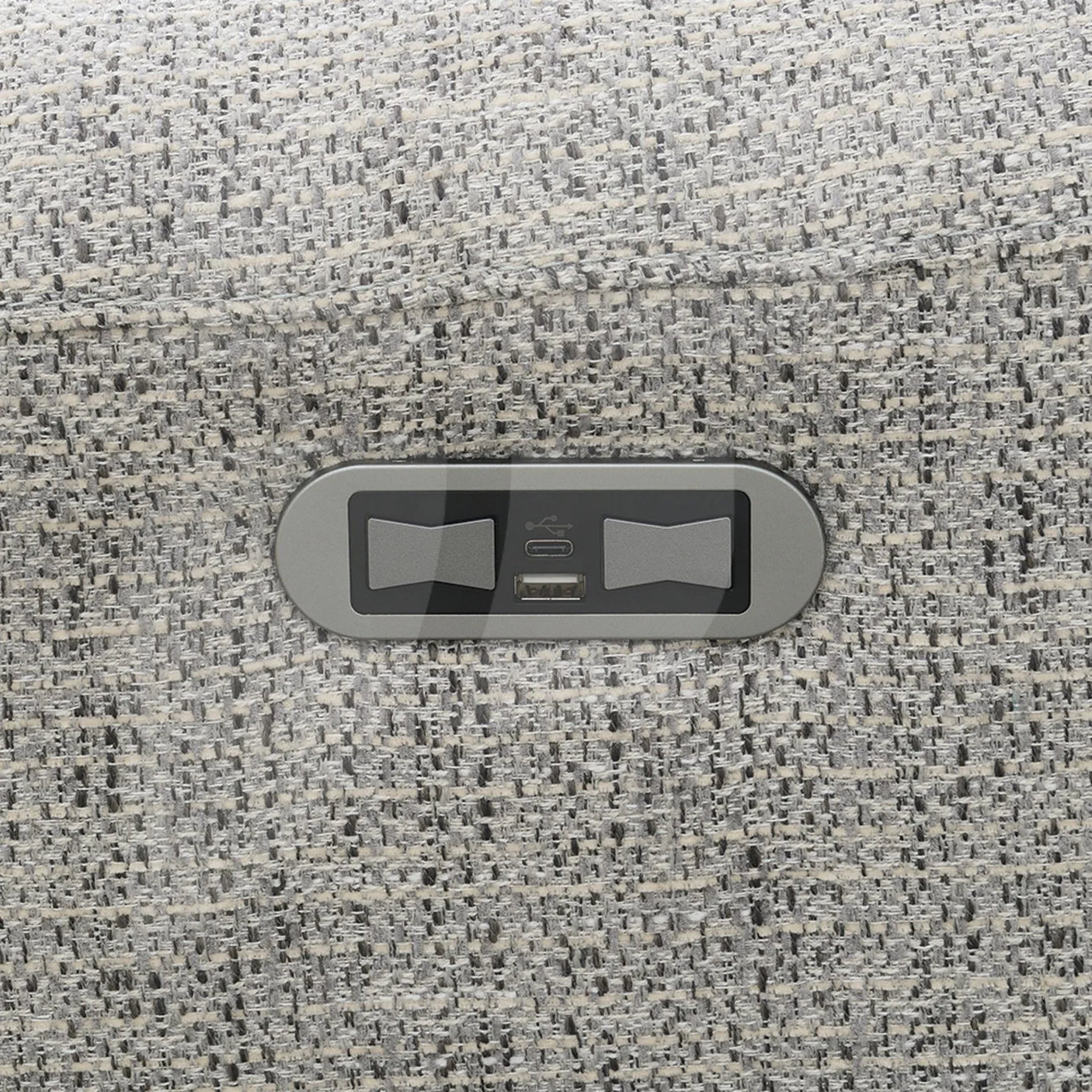 Hanover swivel chair textured fabric with built-in USB port and control buttons close-up