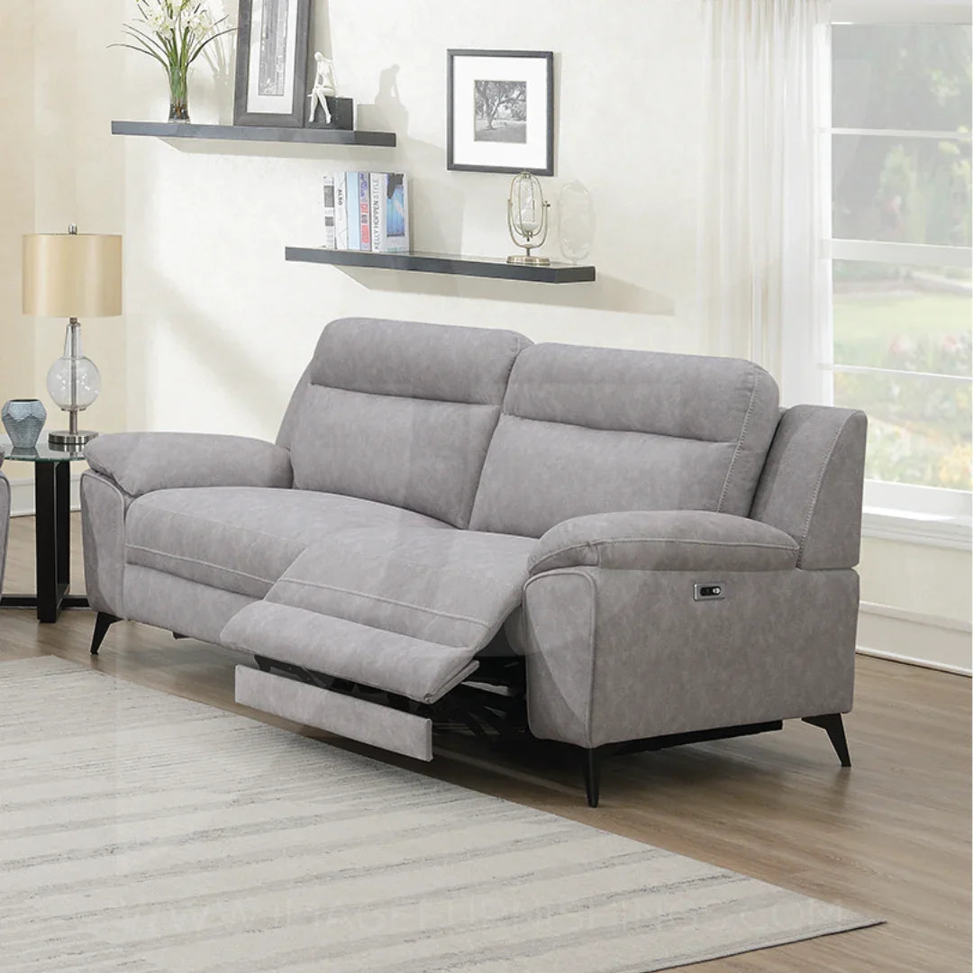 Grey 3 seater sofa electric recliner with USB port in modern living room