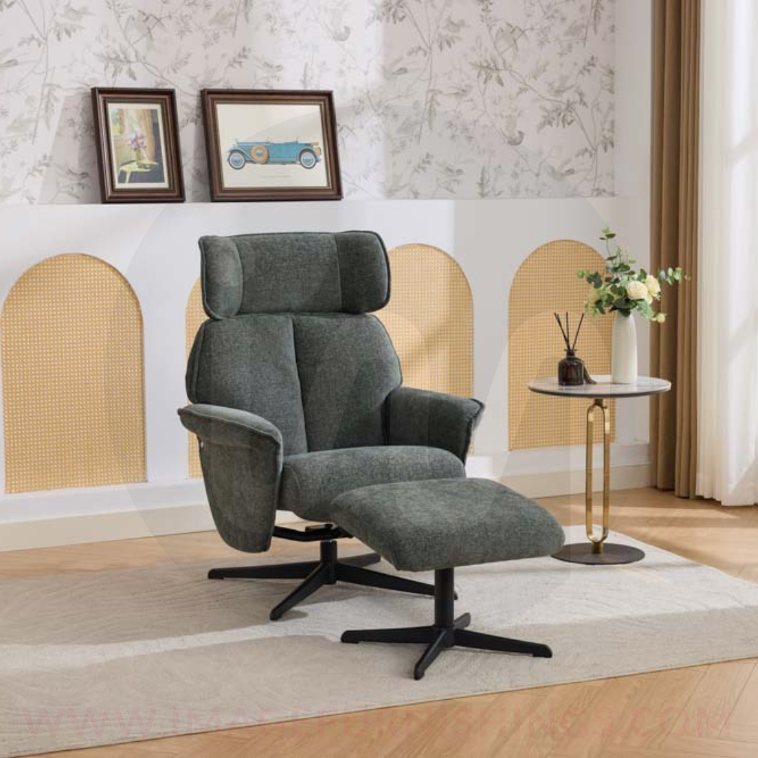 Reagan Swivel Leisure Chair w/ Footstool (Black base) - Winter Moss - Default - MC605-1_001