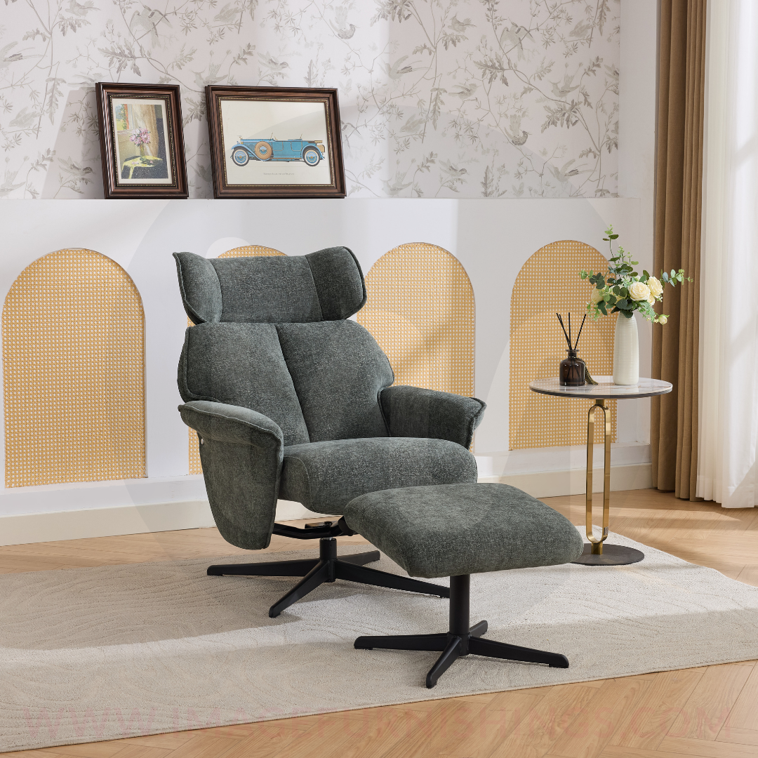 Reagan Swivel Leisure Chair w/ Footstool (Black base) - Winter Moss - Default - MC605-1_001