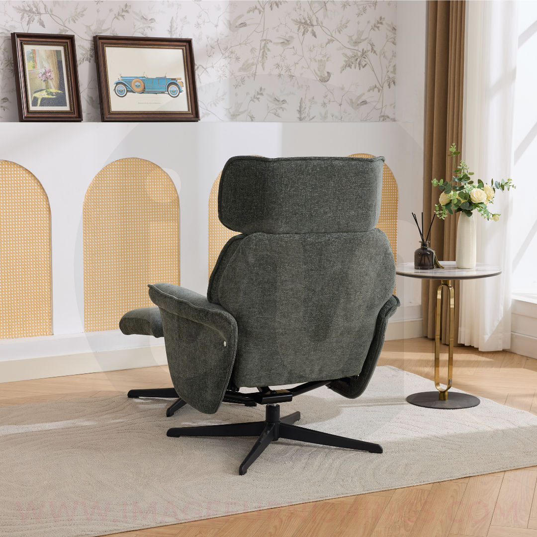 Reagan Swivel Leisure Chair w/ Footstool (Black base) - Winter Moss - Default - MC605-1_001