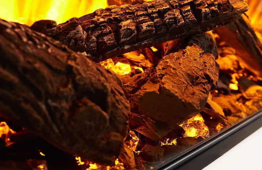 Electric fire logs with glowing ember effect and realistic flame feature