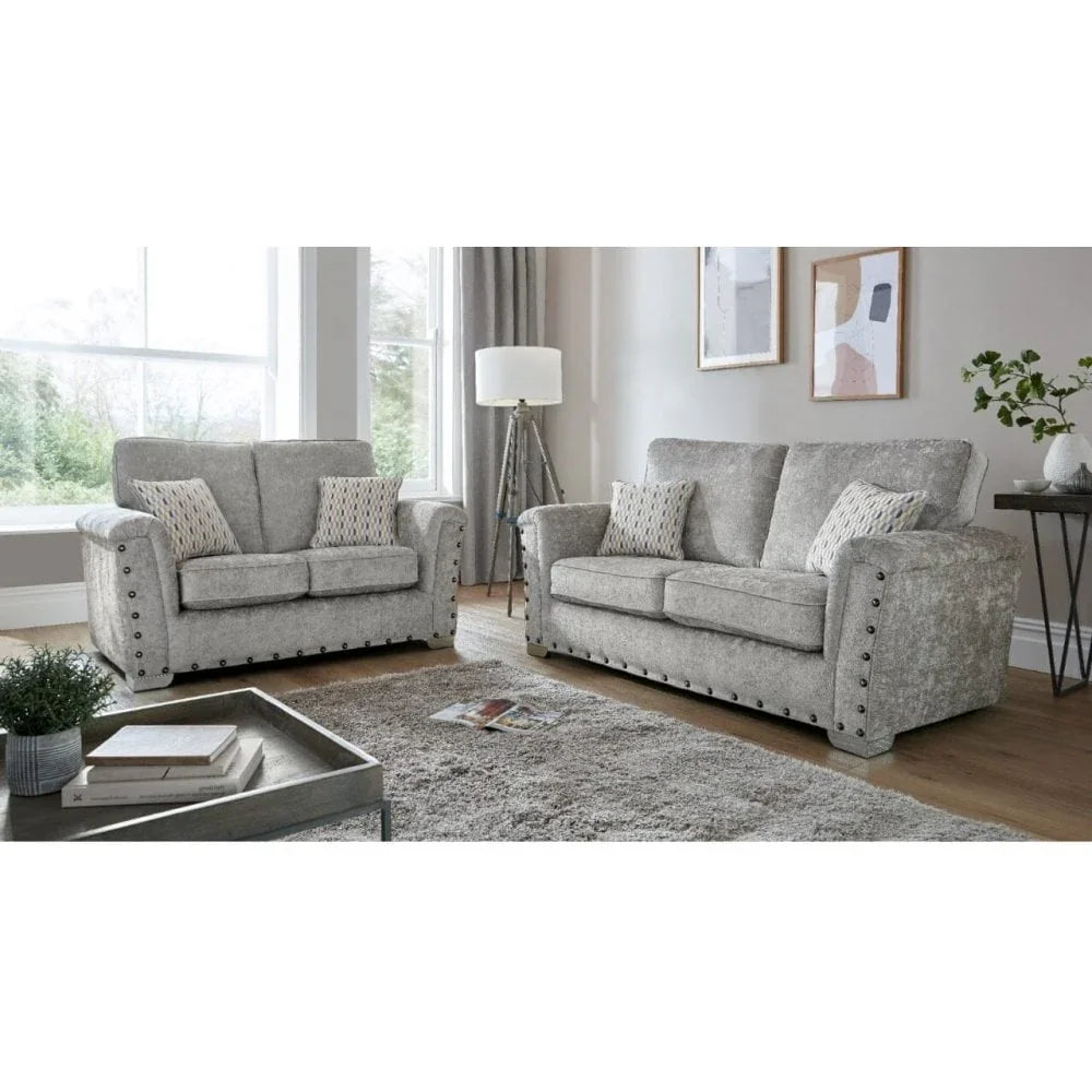 Buy grey fabric sofa set online, modern living room couch, comfortable seating, shop sofas