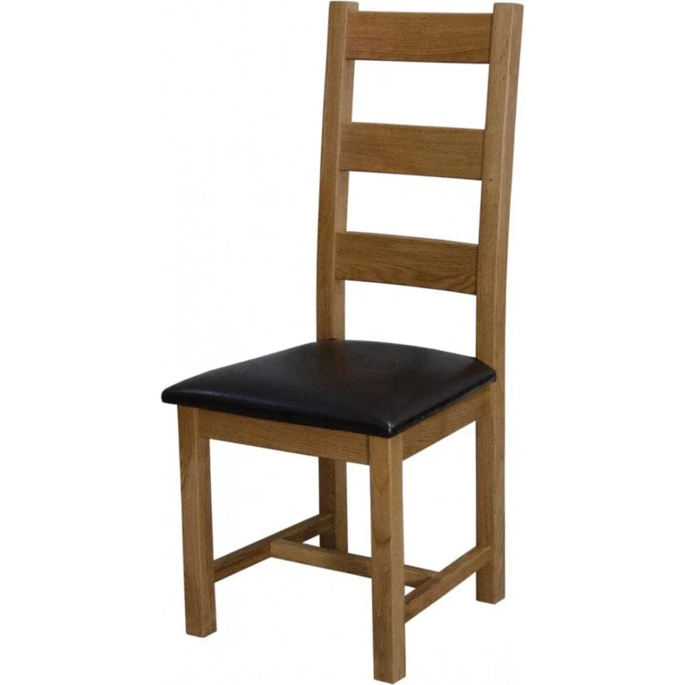 Buy wooden dining chair with black leather seat online, kitchen seating, sturdy oak chair