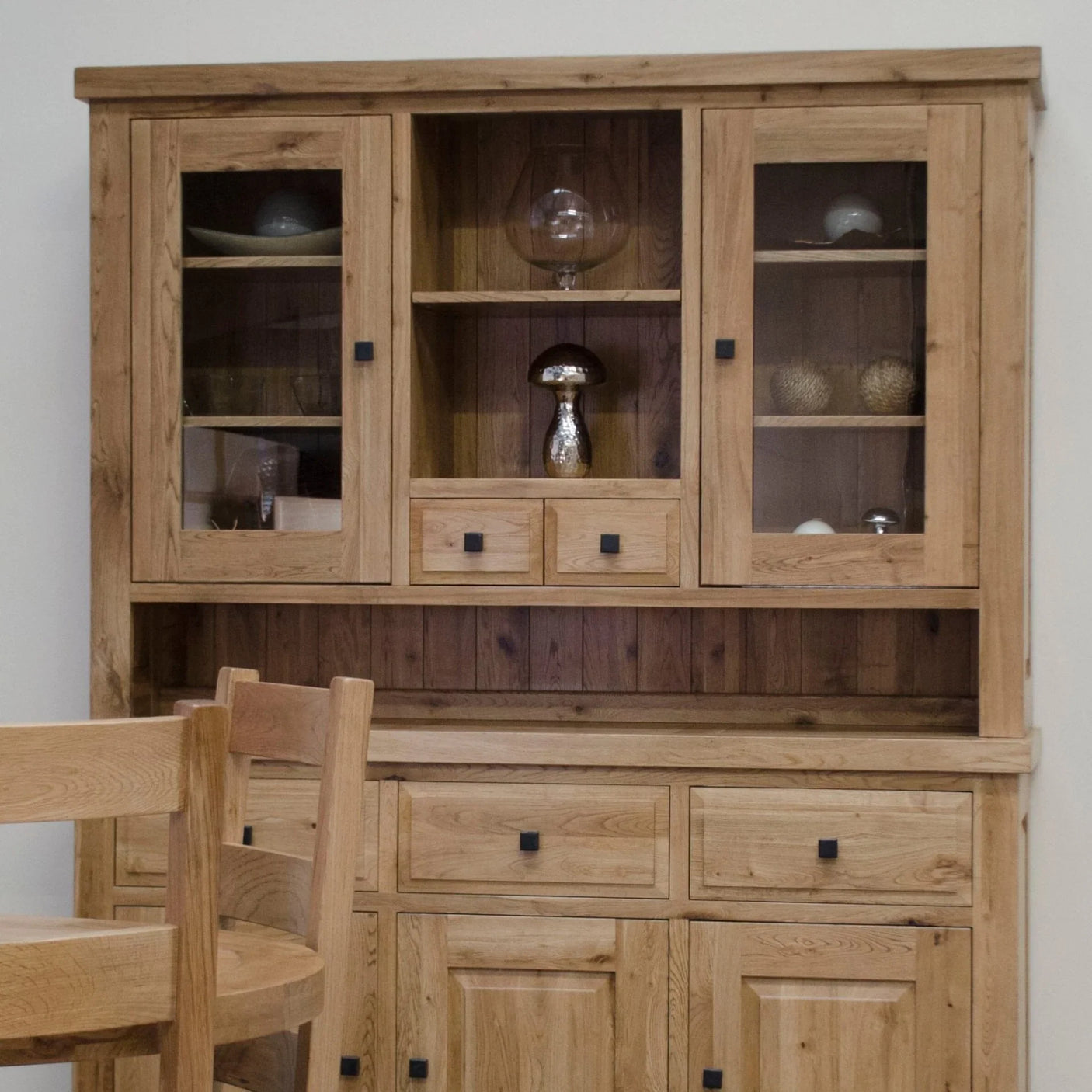 Buy solid oak display cabinet hutch online, rustic wooden sideboard with glass doors