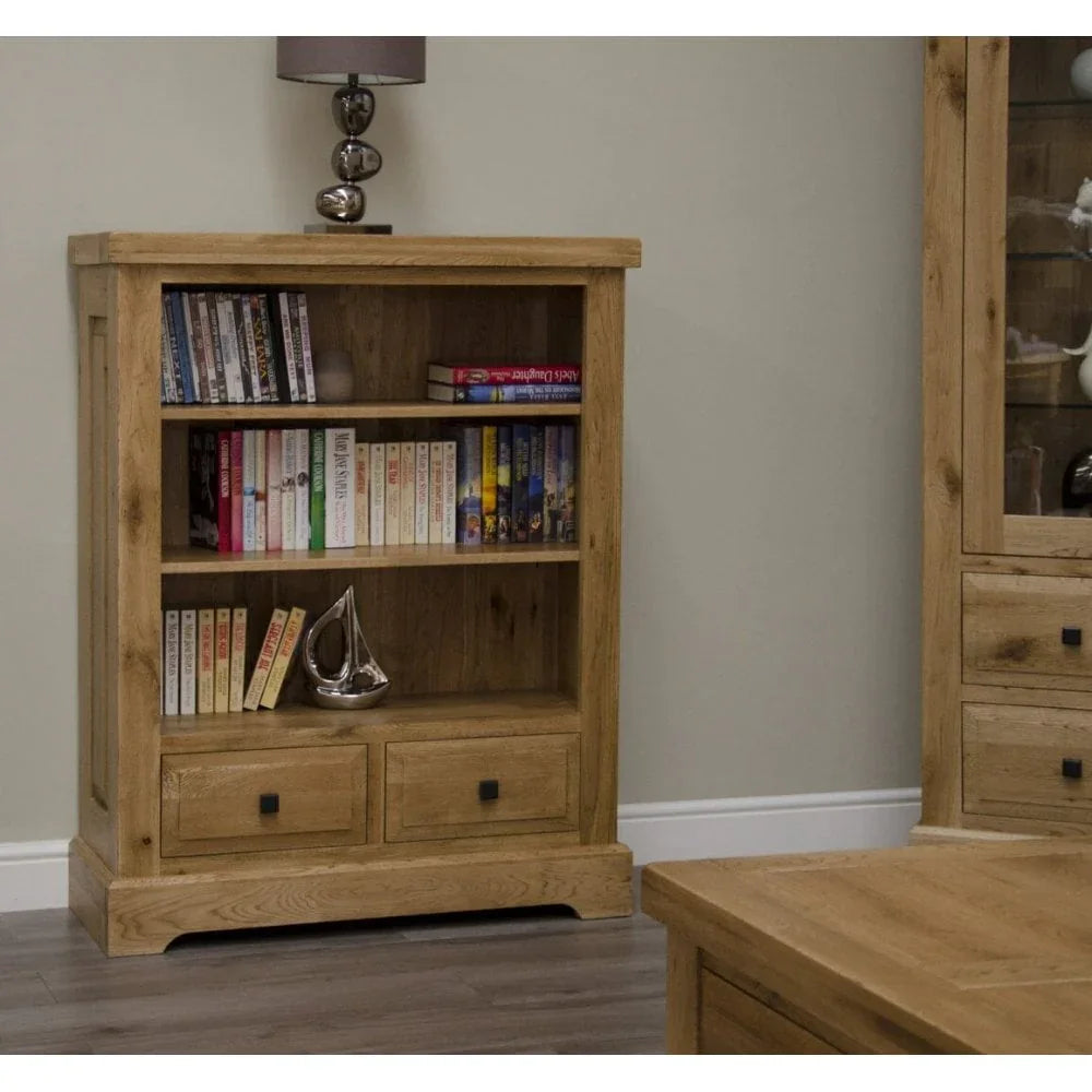 Buy oak bookcase with drawers online, wooden bookshelf, living room storage furniture