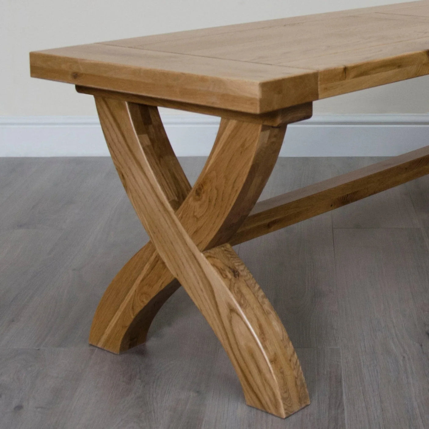 Buy solid oak dining bench online, wooden furniture with X-legs, modern home seating