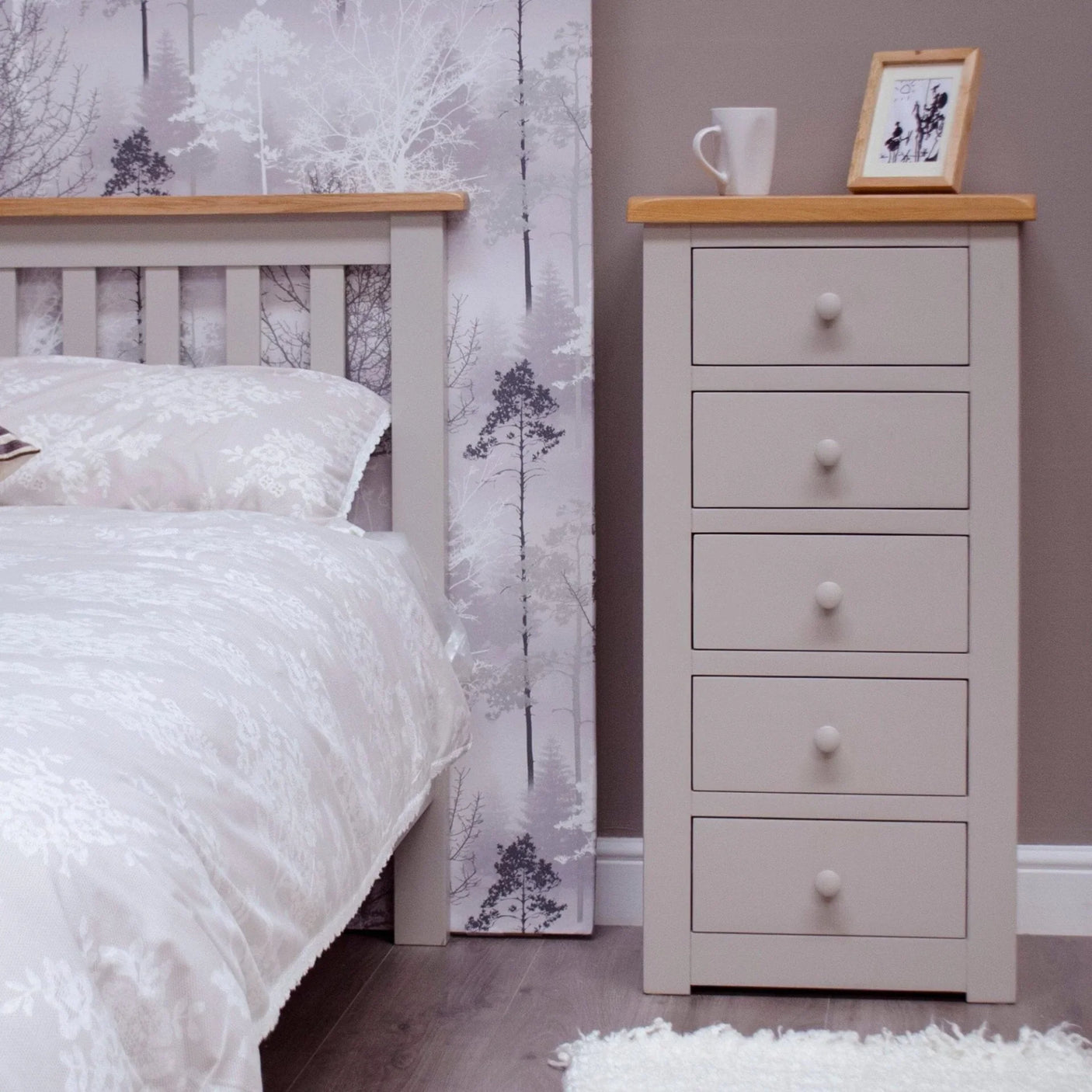 Buy bedside cabinet with drawers online, modern light grey nightstand for bedroom decor