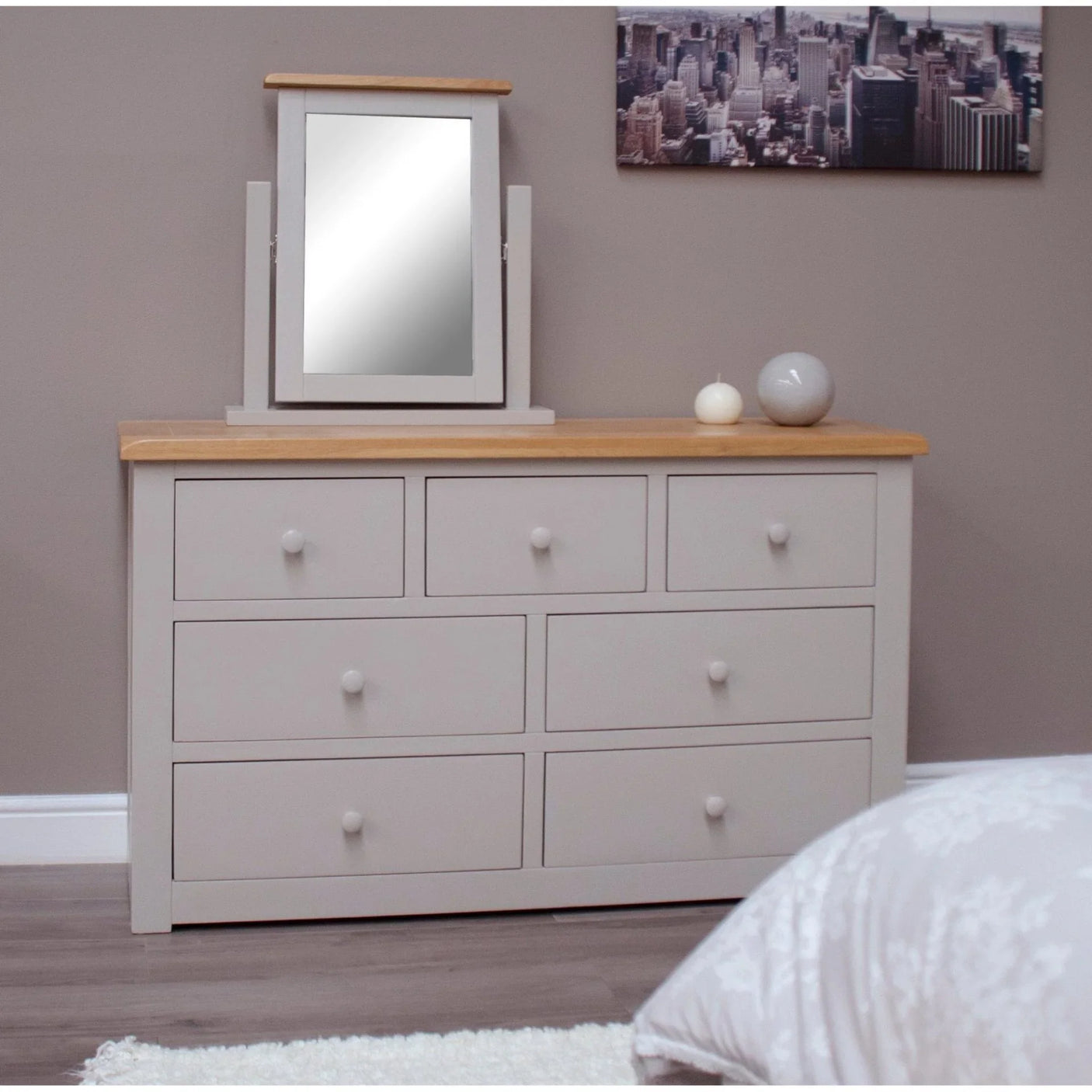 Buy grey wooden dresser with mirror online, bedroom chest of drawers, modern storage furniture
