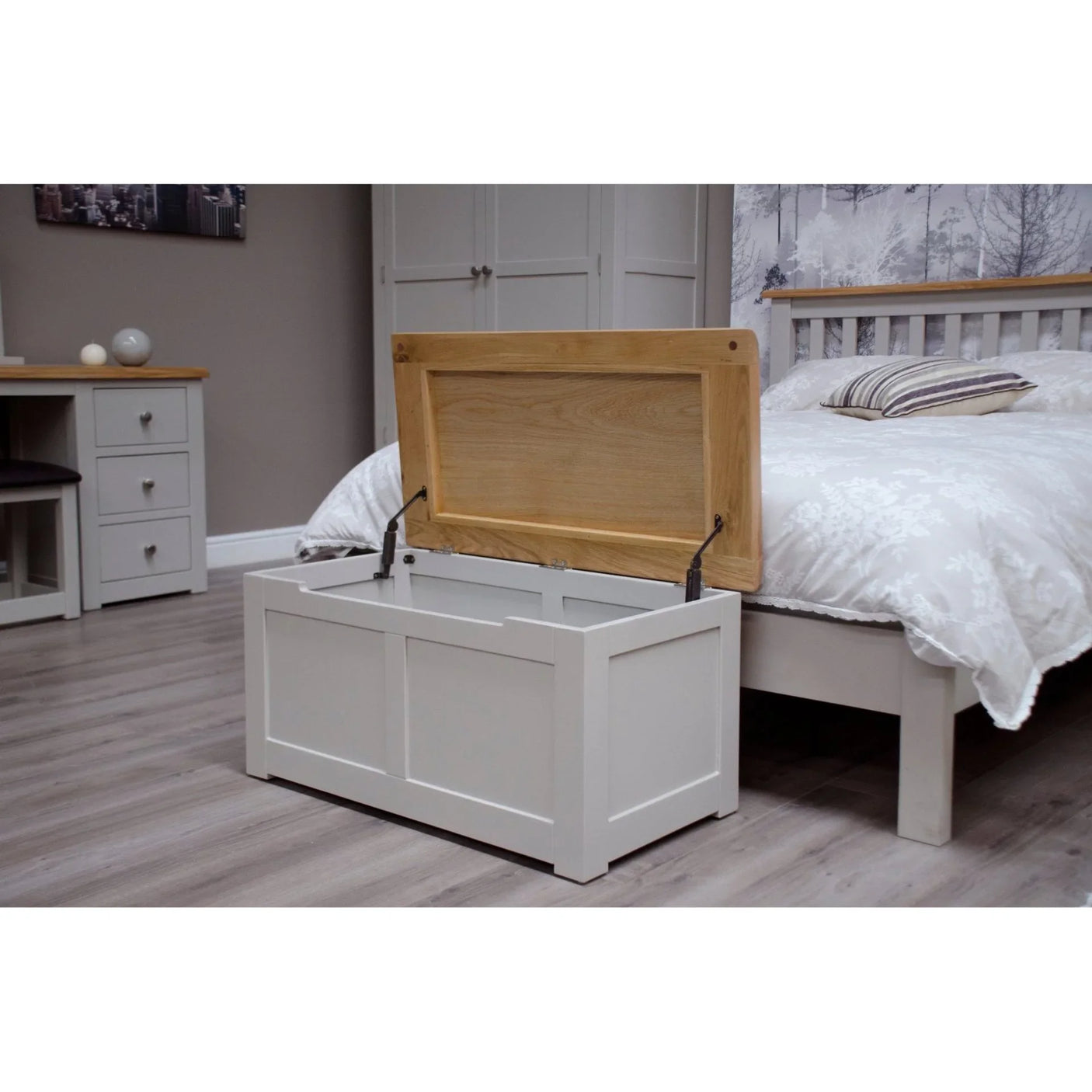 Buy blanket box storage chest online, white wooden ottoman bench for bedroom furniture