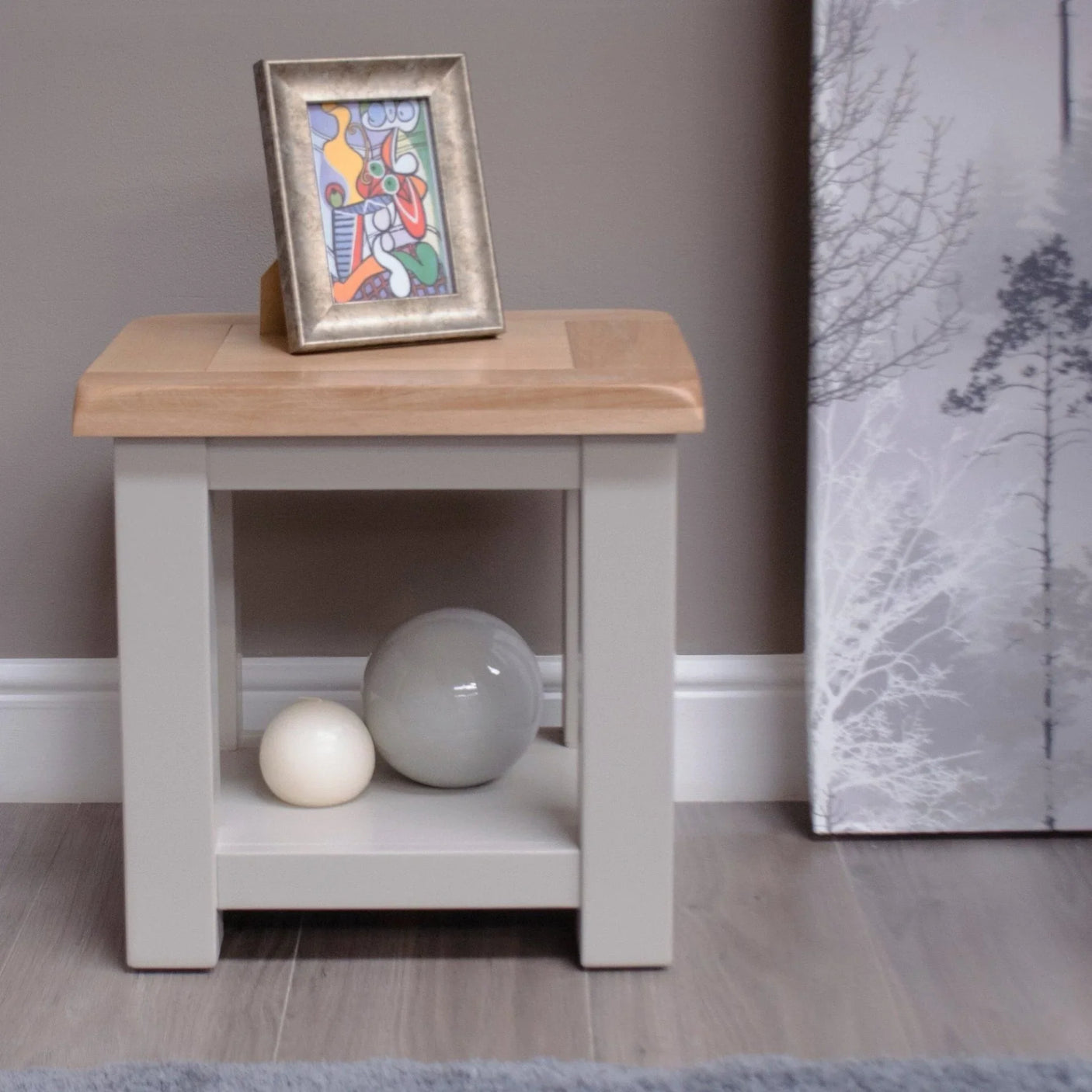 Buy oak lamp table online, modern side table with frame, decor spheres, home furniture UK