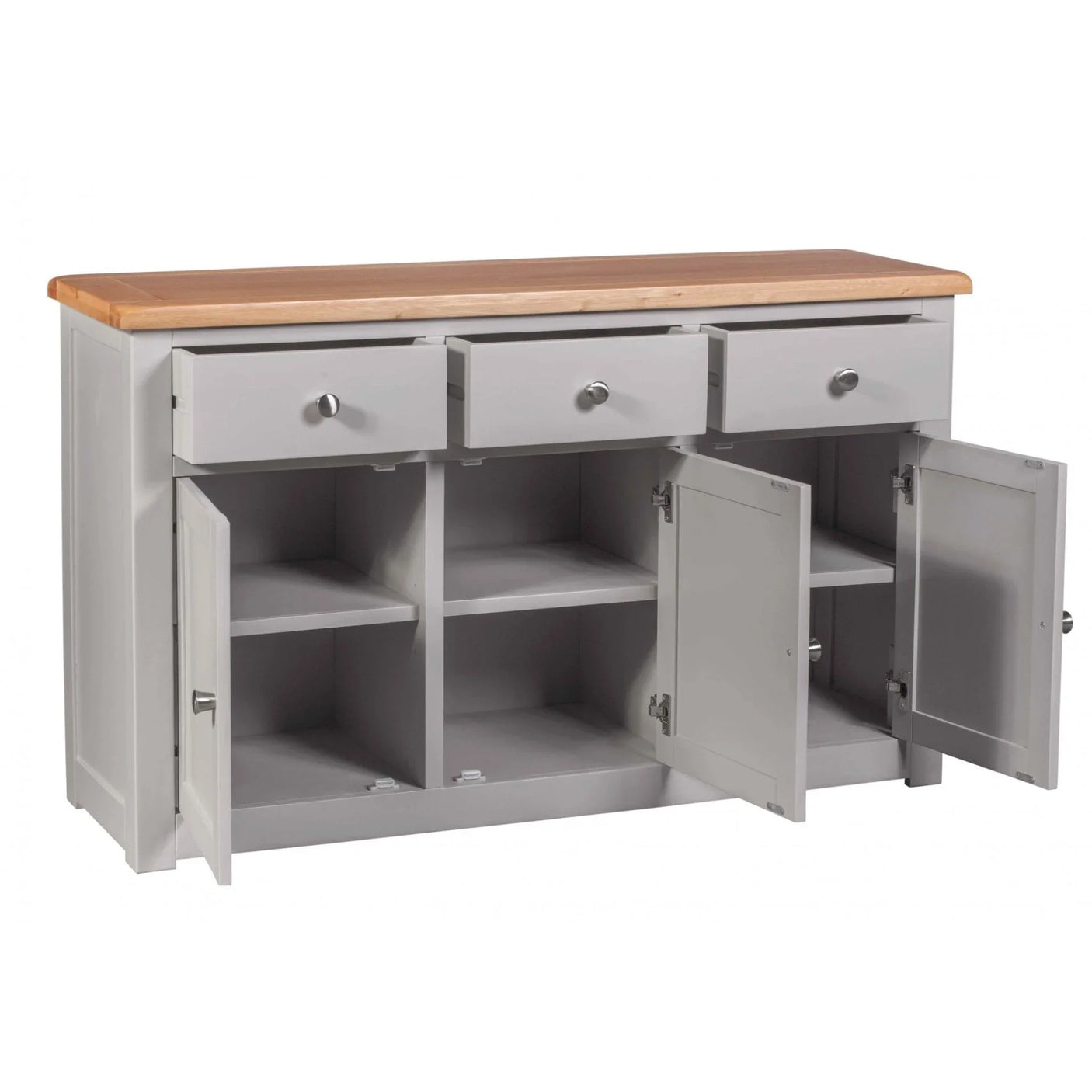 Buy grey wooden sideboard cabinet online, modern storage unit with drawers and shelves