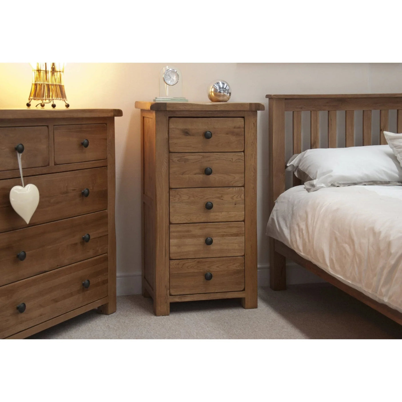 Rustic Oak 5 Drawer Narrow Chest