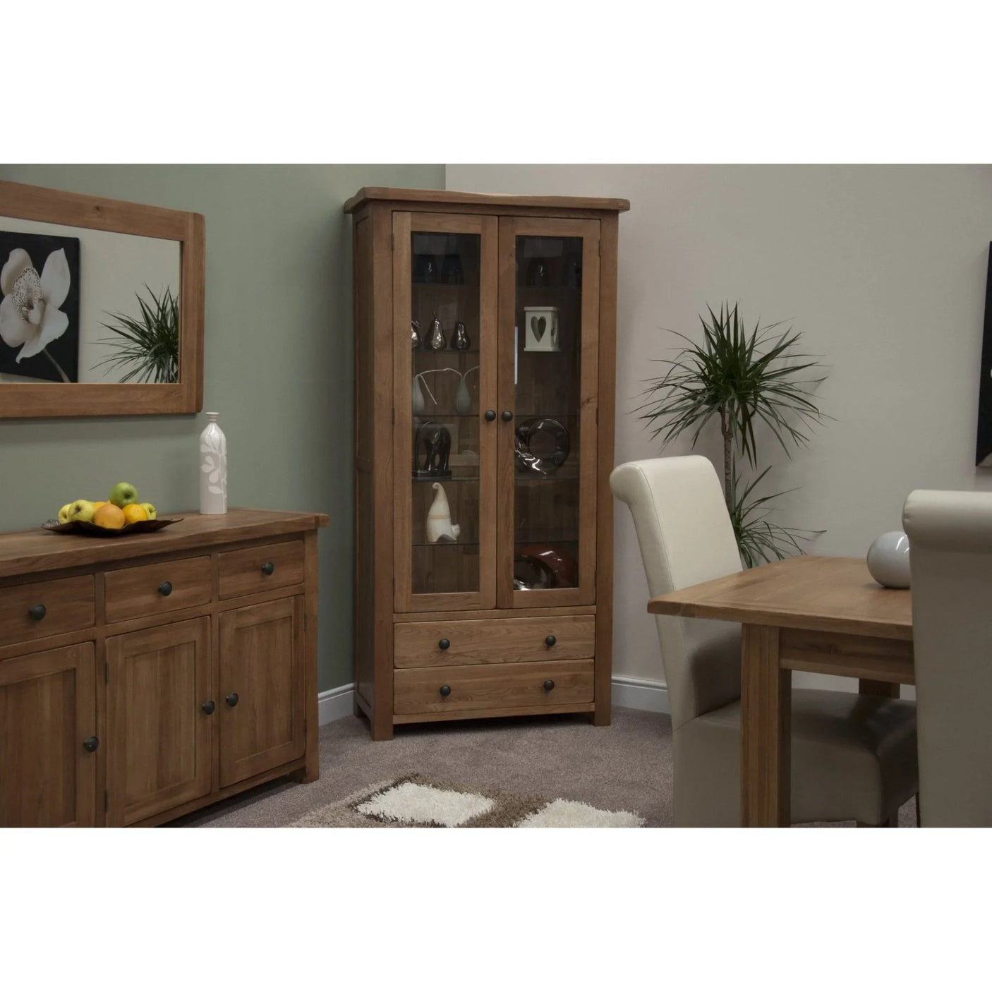 Rustic Oak Glass Display Cabinet