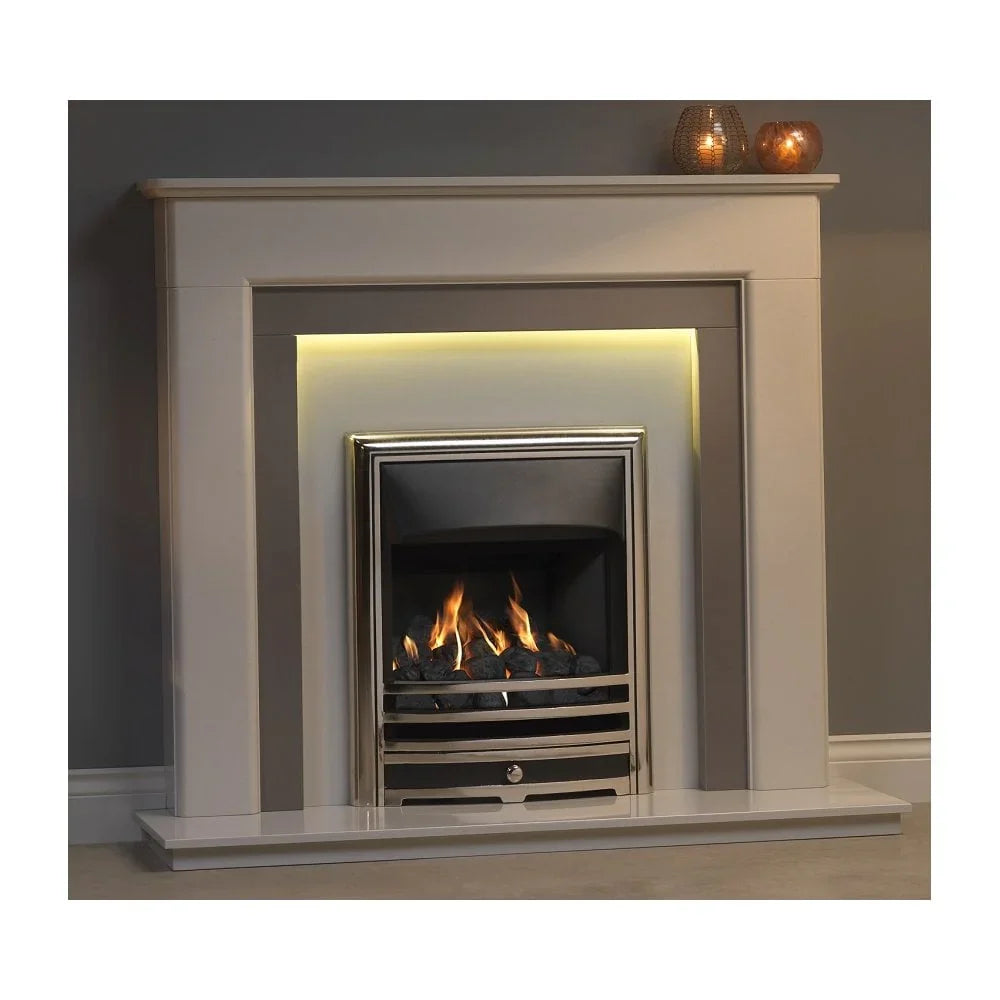 Riverslea 48? Arctic White Micromarble Mantel C/W Lights