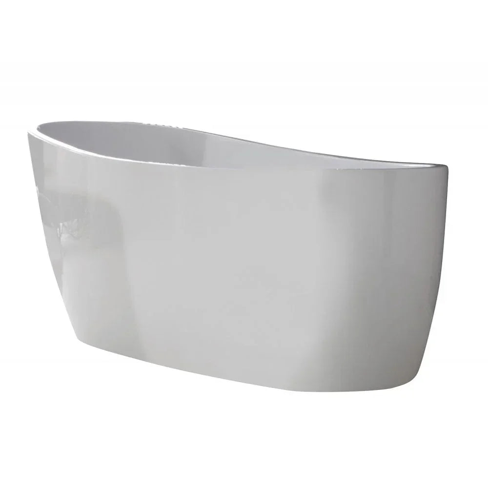 White freestanding bathtub with modern oval design on plain background