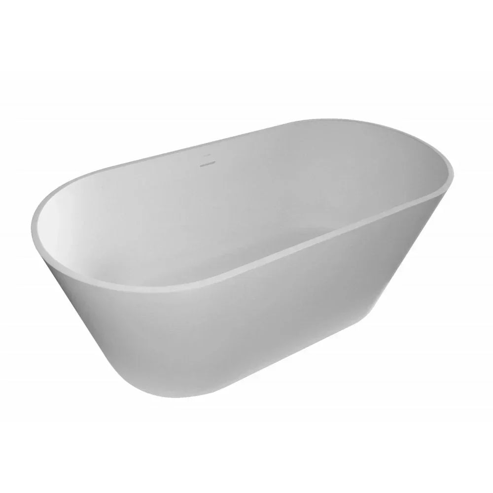Modern white freestanding bathtub with smooth curves and minimalist design