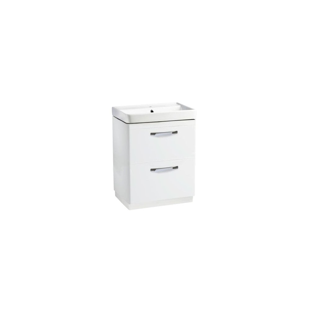 Compass 600 Double Drawer Freestanding Vanity Unit Gloss White