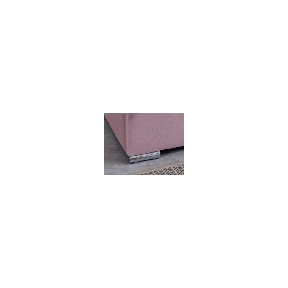 Pink fabric sofa corner with chrome leg on grey floor