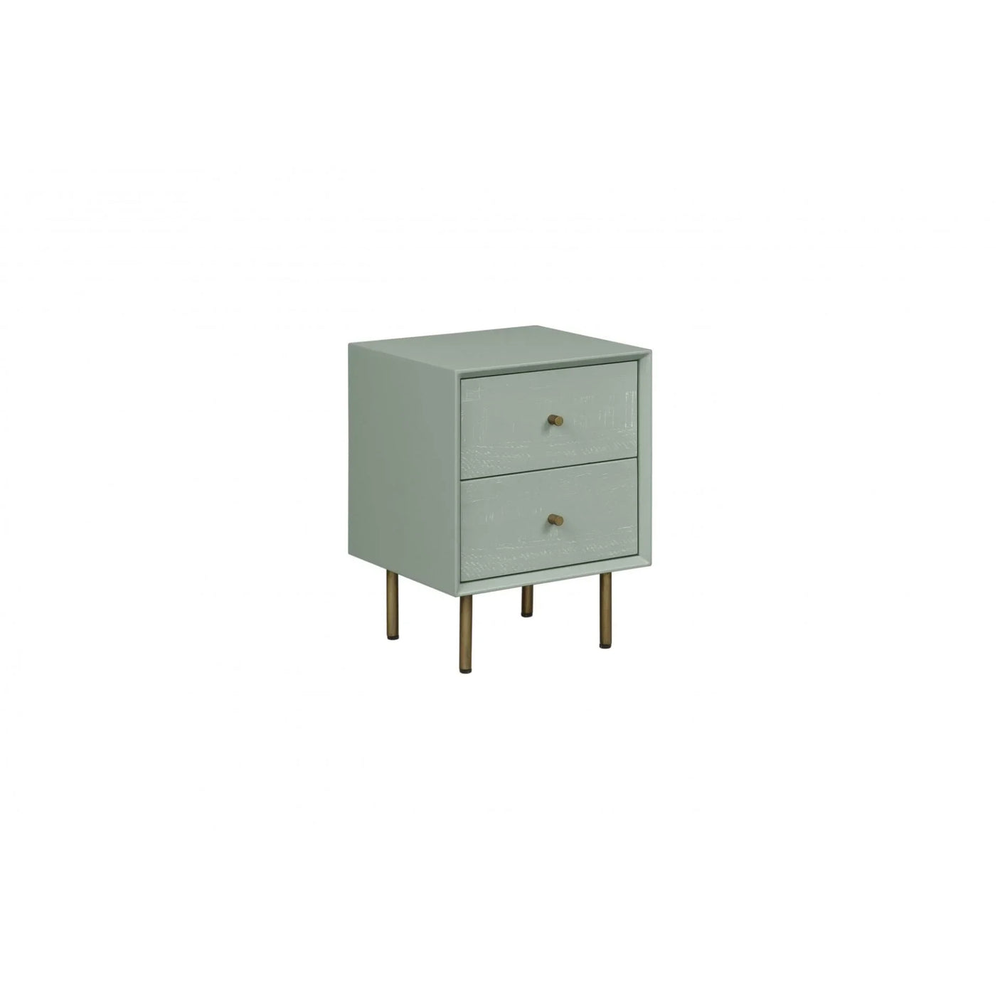 Modern bedside table with two drawers and gold legs in light grey finish