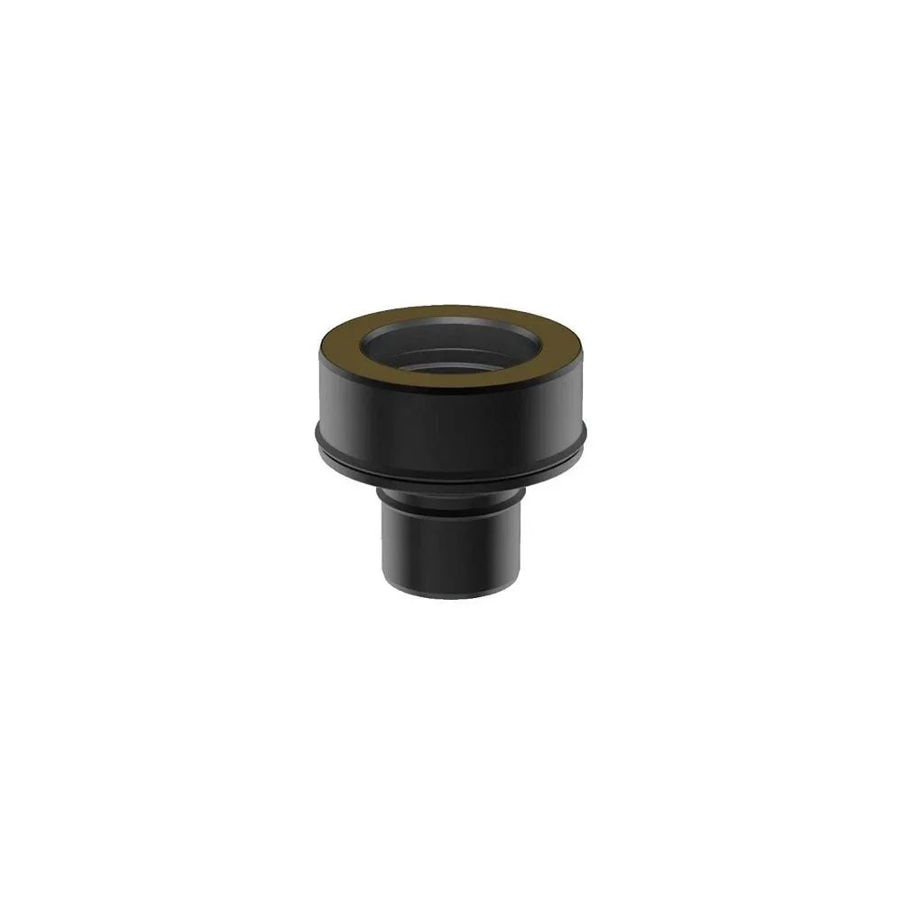 black plastic waste pipe connector with rubber seal on white background