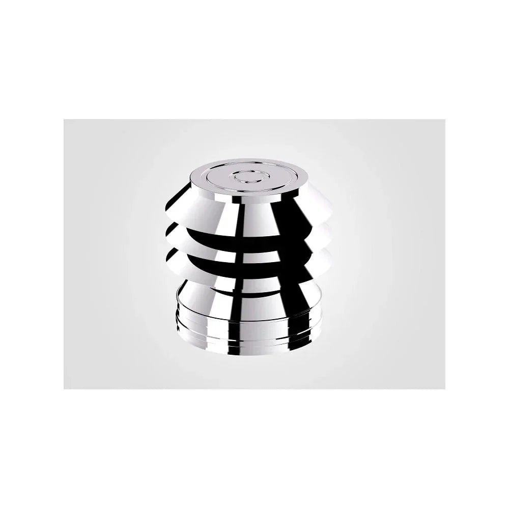 Chrome furniture leg with modern grooved design on white background