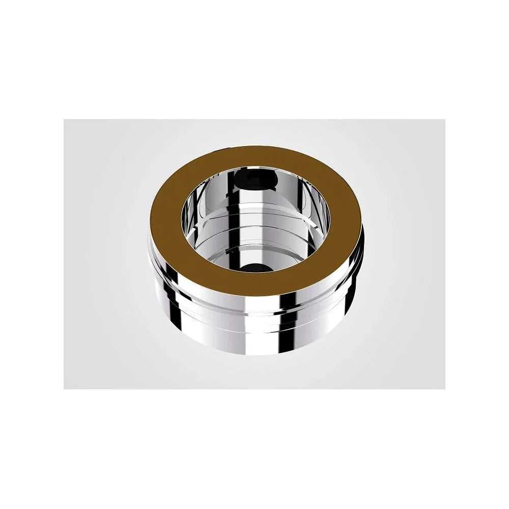 Chrome furniture fitting insert with gold rim on white background
