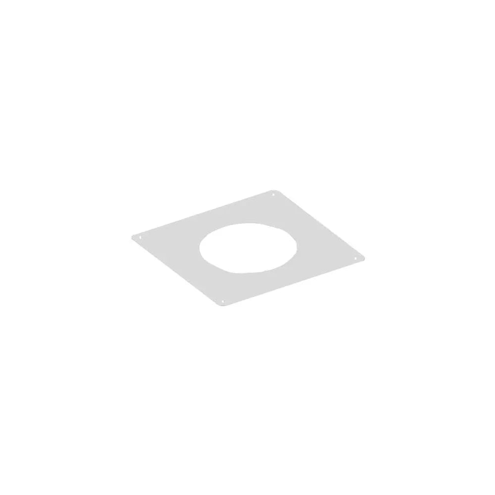 Steel mounting plate with central circular cutout and four corner screw holes