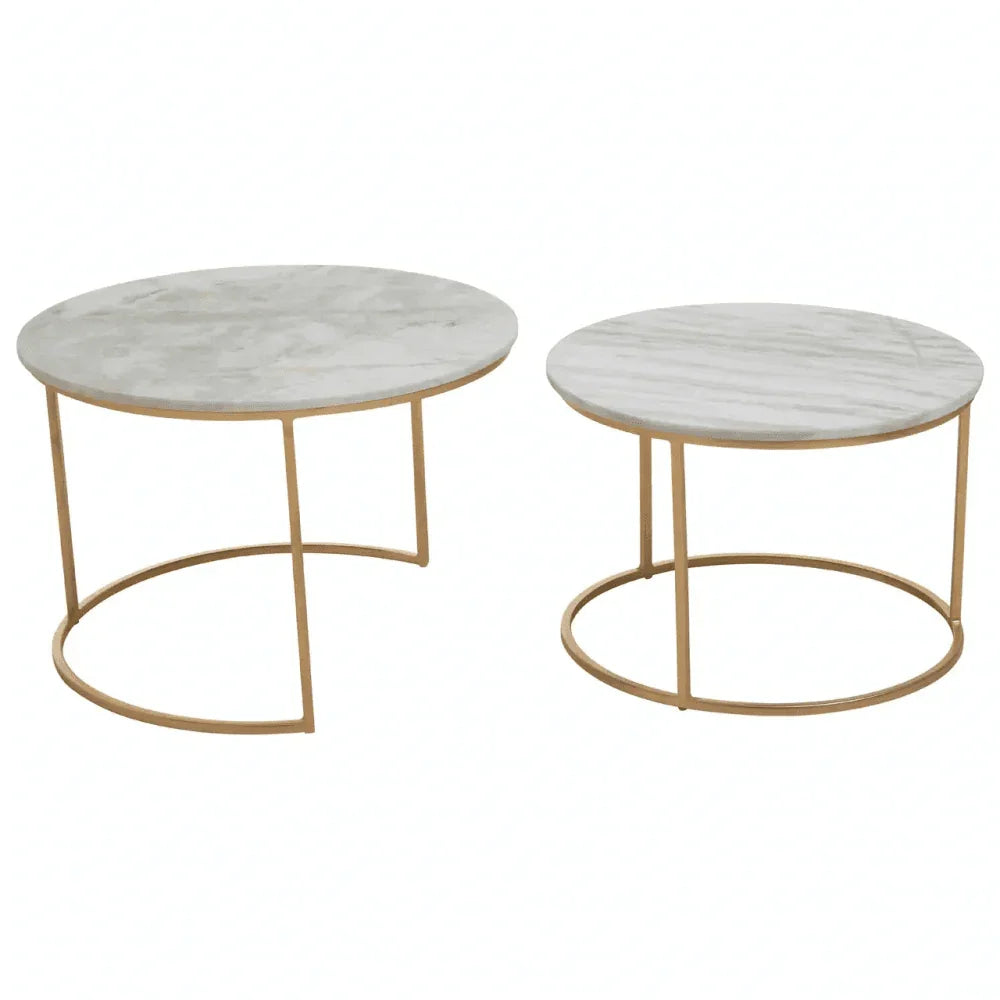 Aurelia Nest Of 2 White Marble Coffee Tables