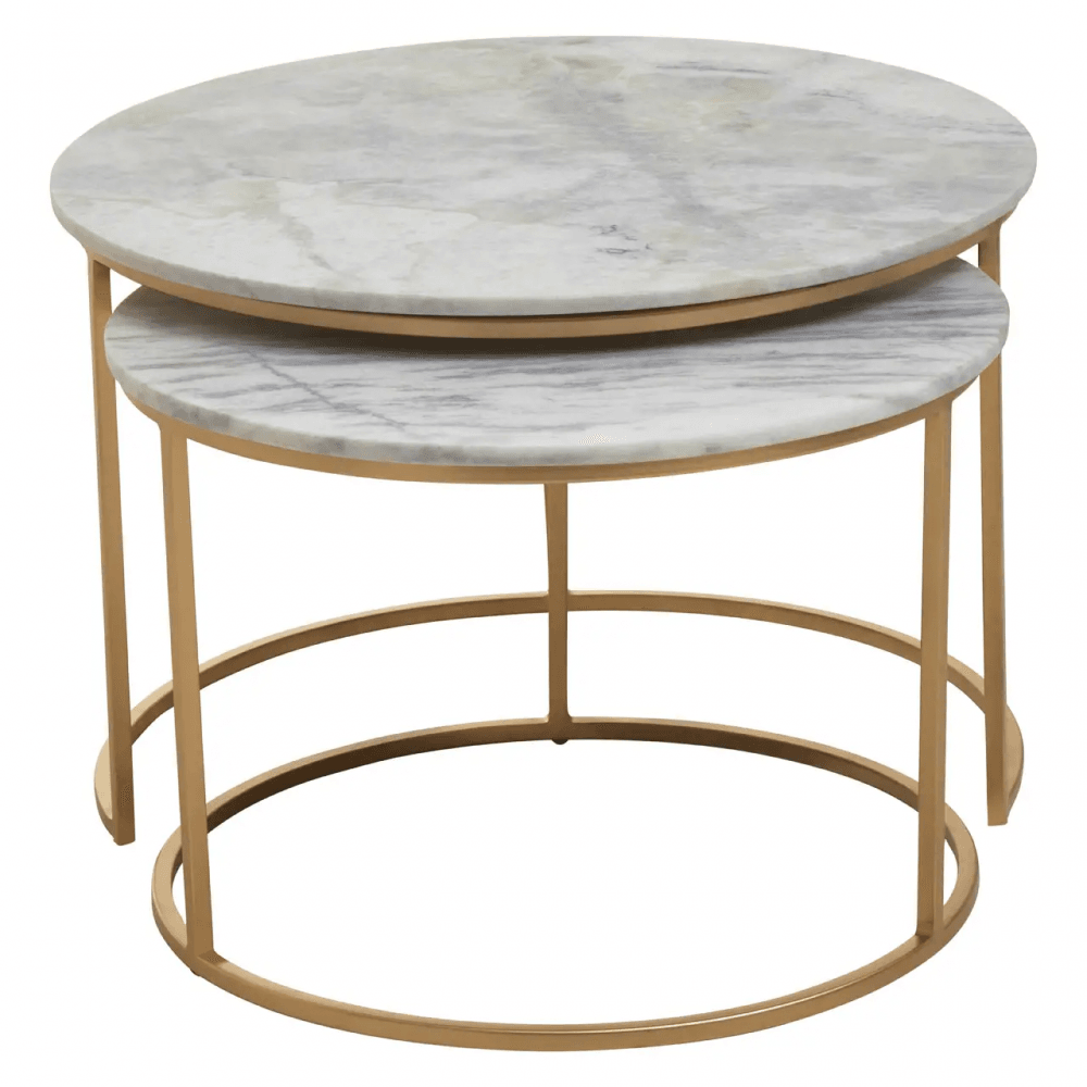 Aurelia Nest Of 2 White Marble Coffee Tables