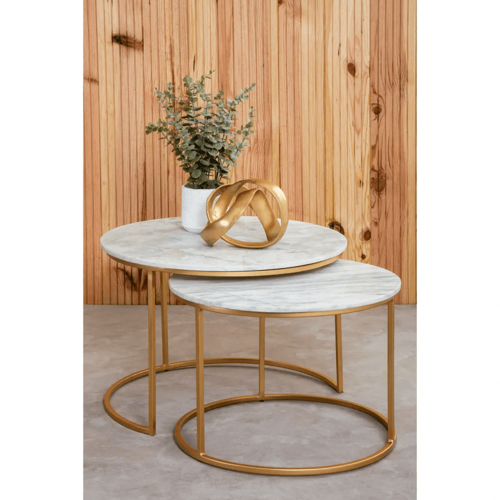 Aurelia Nest Of 2 White Marble Coffee Tables