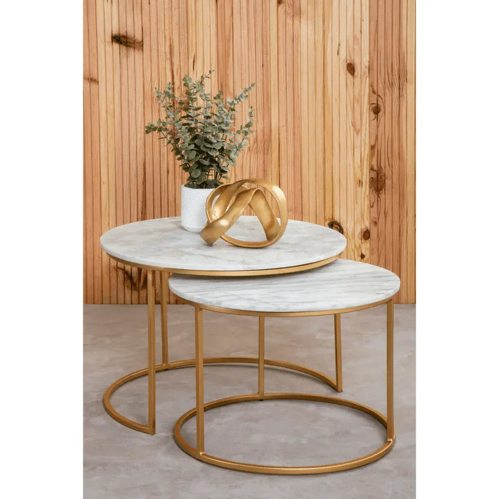 Aurelia Nest Of 2 White Marble Coffee Tables
