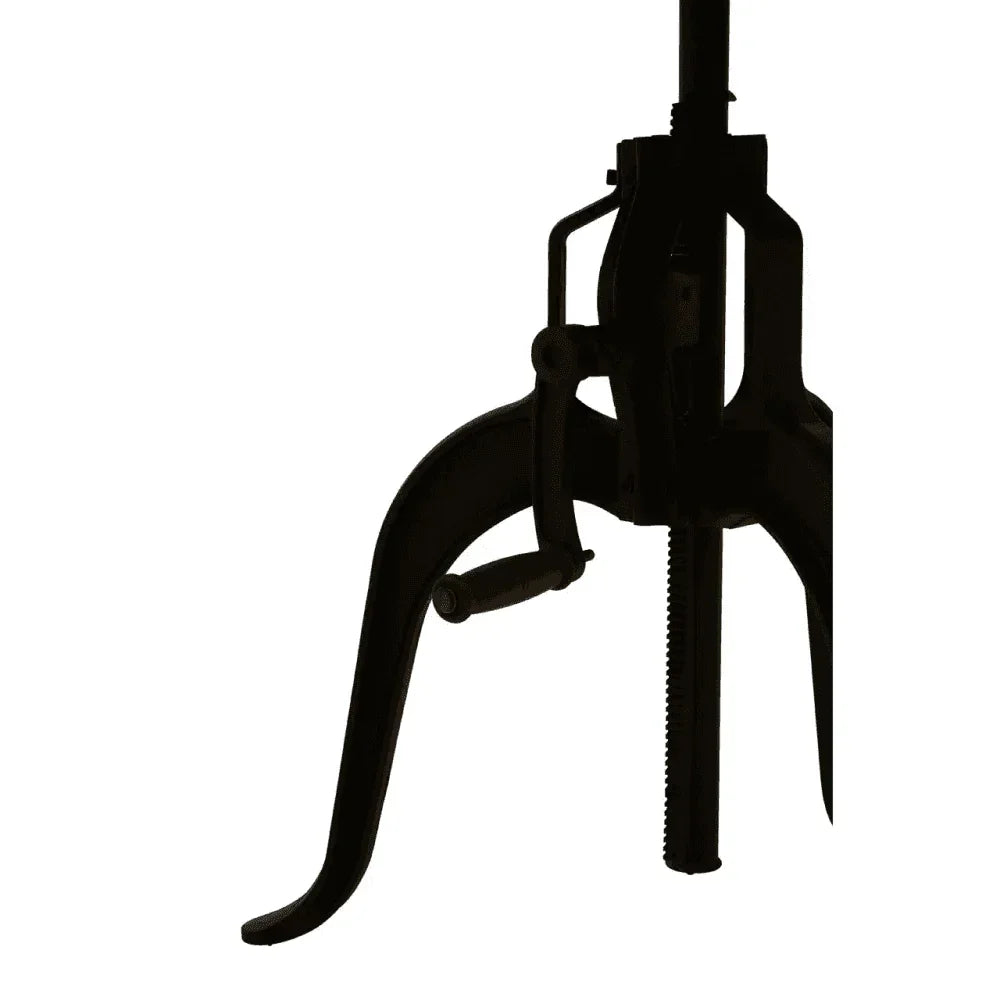 Black adjustable metal furniture leg with gear mechanism close-up