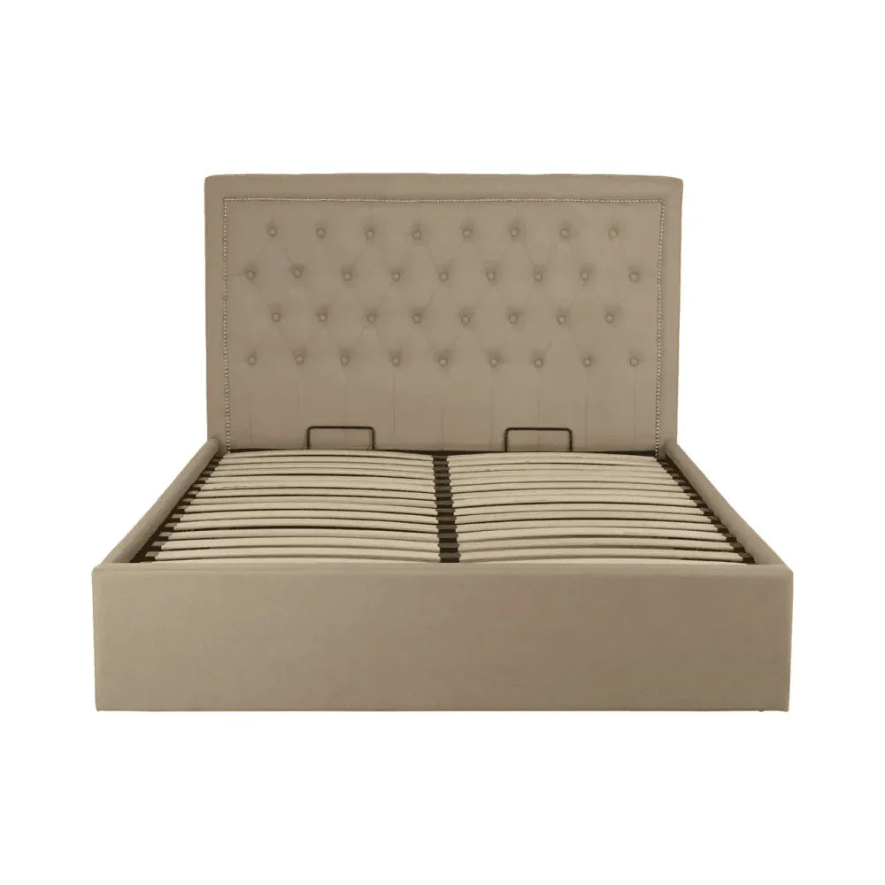 Ava Beige Double Ottoman Bed