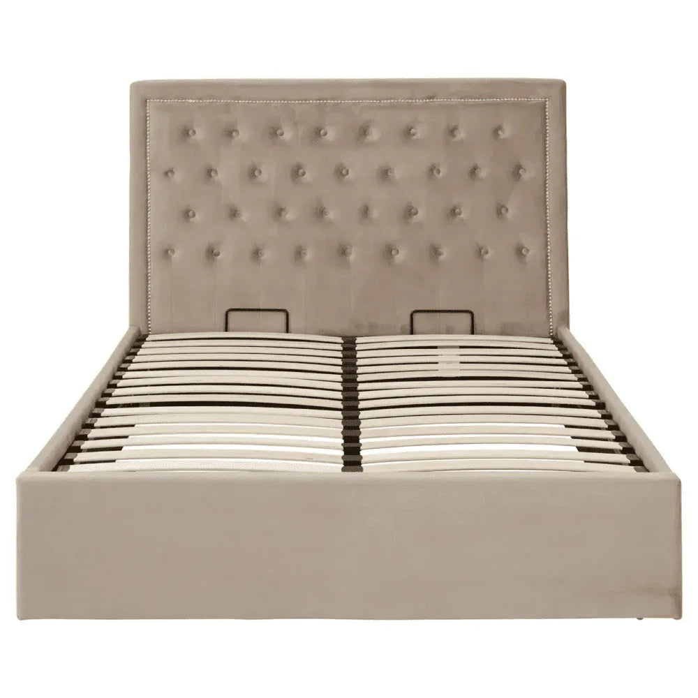 Ava Mink Velvet Double Ottoman Bed