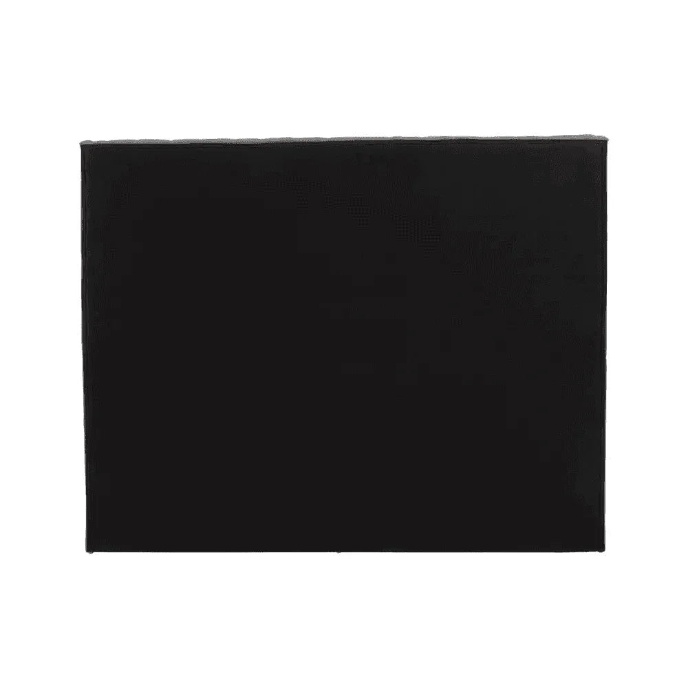 Black upholstered headboard with a rectangular shape, plain front view
