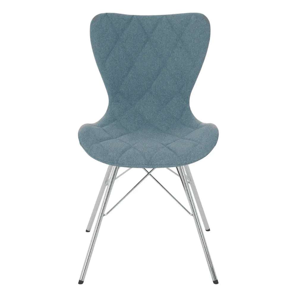 Buy modern upholstered dining chair with chrome legs online, ergonomic fabric seat chair