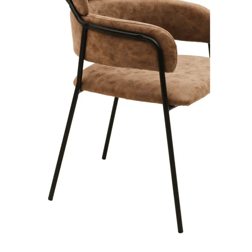 Buy modern brown suede dining chair online, upholstered armchair, metal legs, contemporary seating