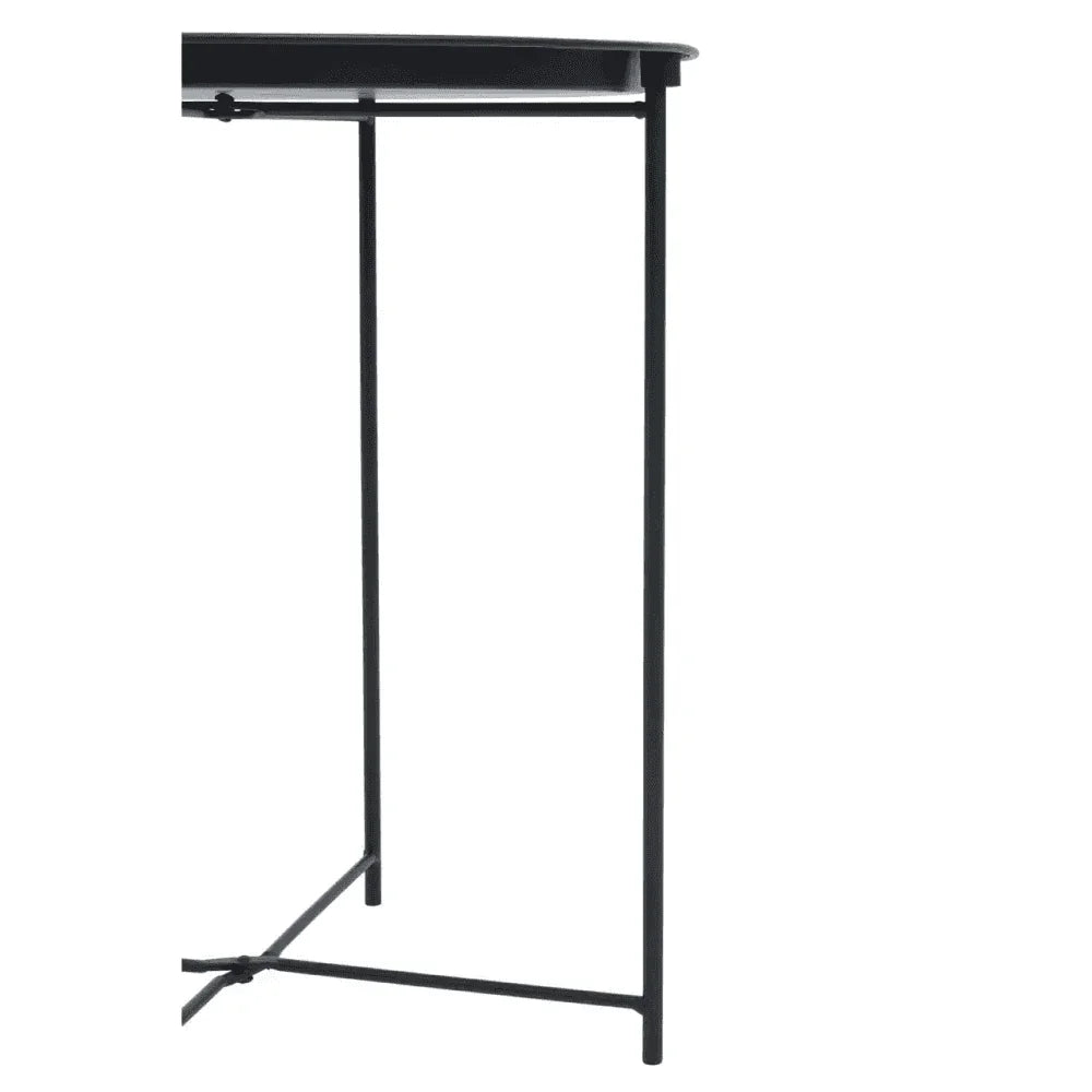 Black metal table frame with crossbar support closeup on white background