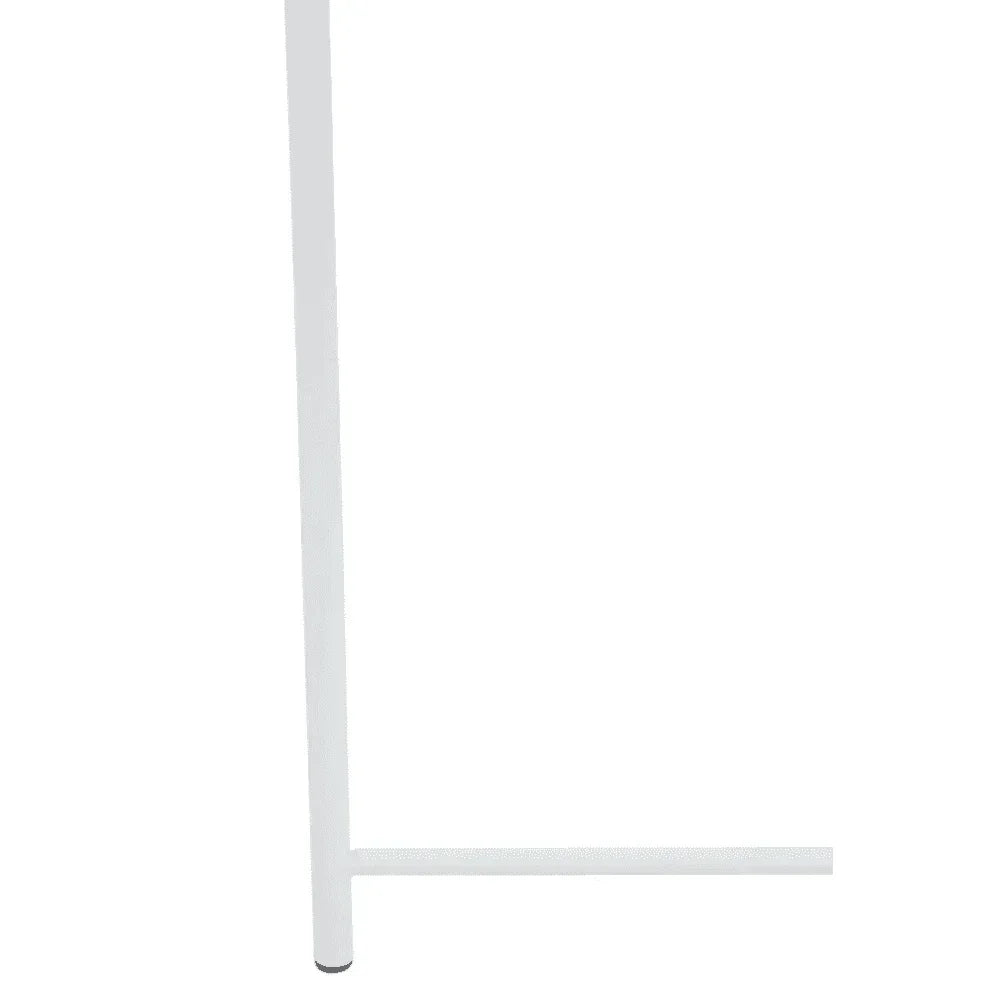 White metal table leg with horizontal support bar on plain background