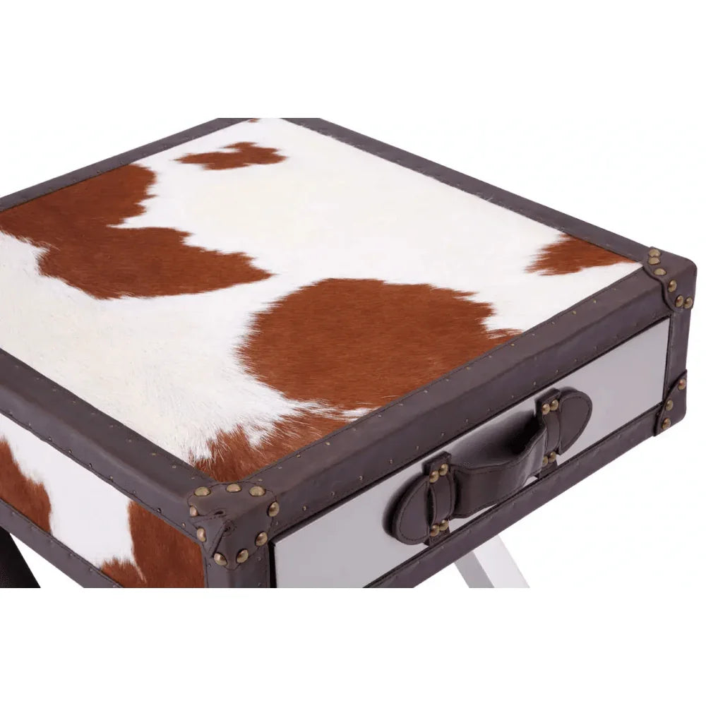 Lancaster Townhouse Brown And White Genuine Cowhide One Drawer Table