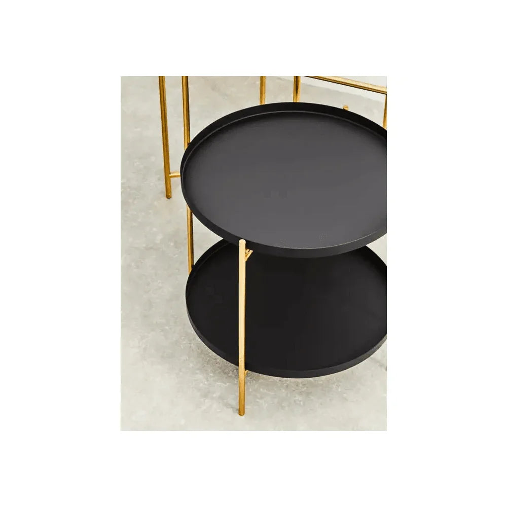 Orion Two Tier Black & Gold Side Table