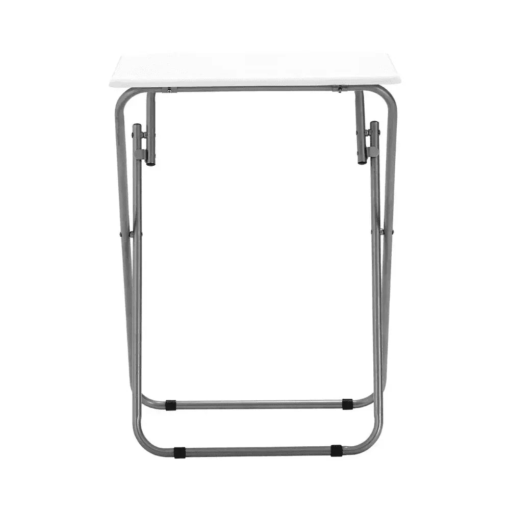 White folding table with metal legs, front view