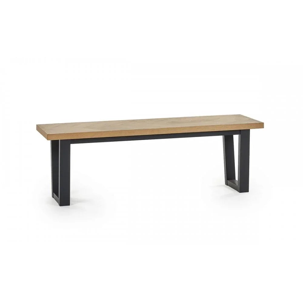 Wooden dining bench with black metal legs in modern industrial style