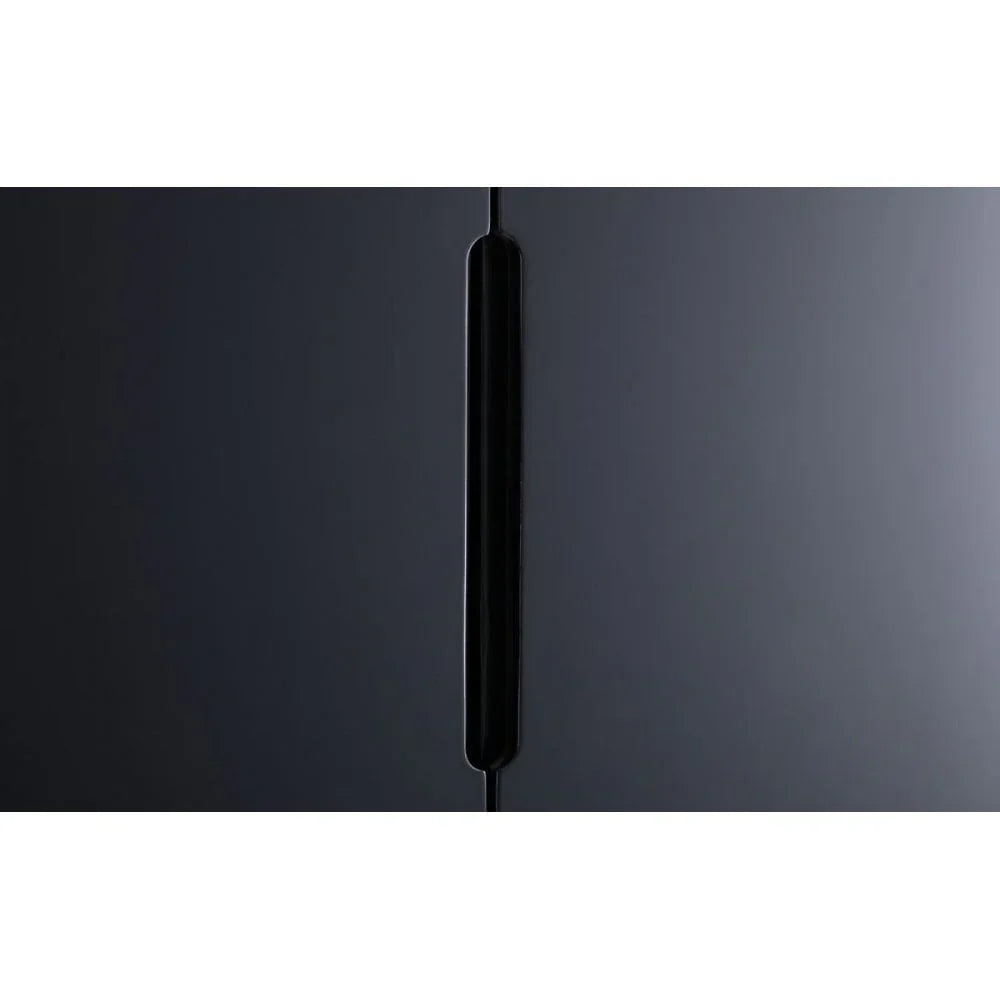 Close up of black wardrobe door handle with matte finish