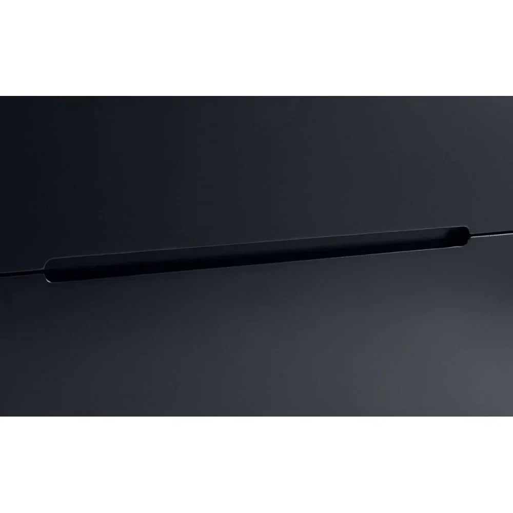 Matte black cabinet handle with a minimalist linear design