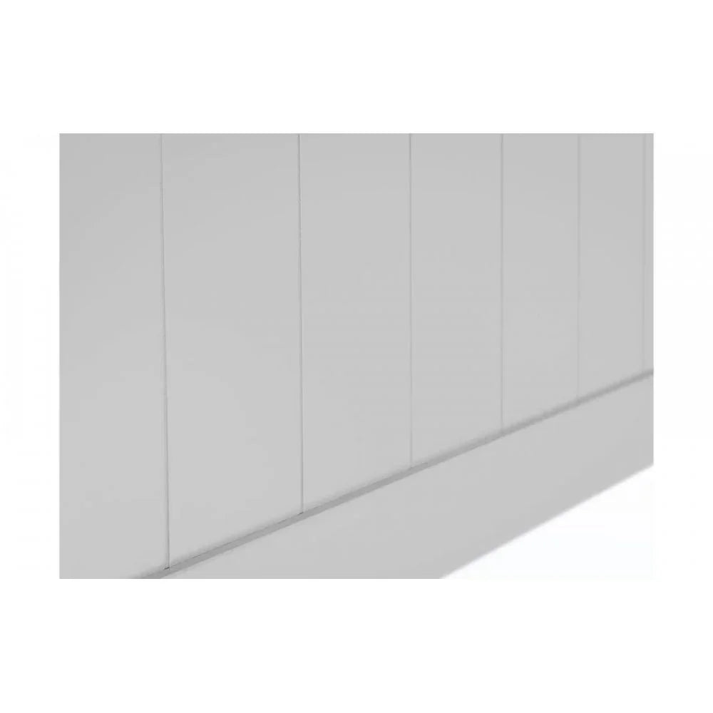 White panelled bed frame side detail with grooved design