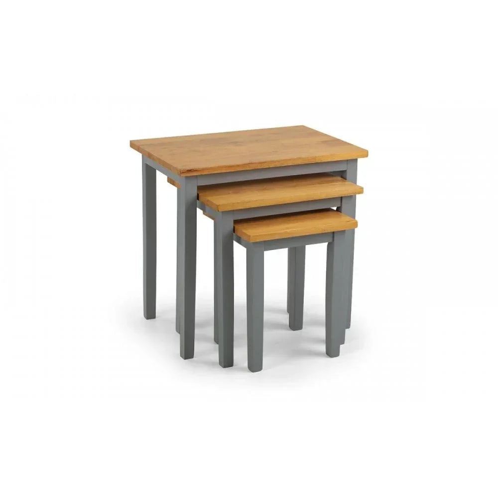 Oak and grey painted nest of tables with compact stacking design