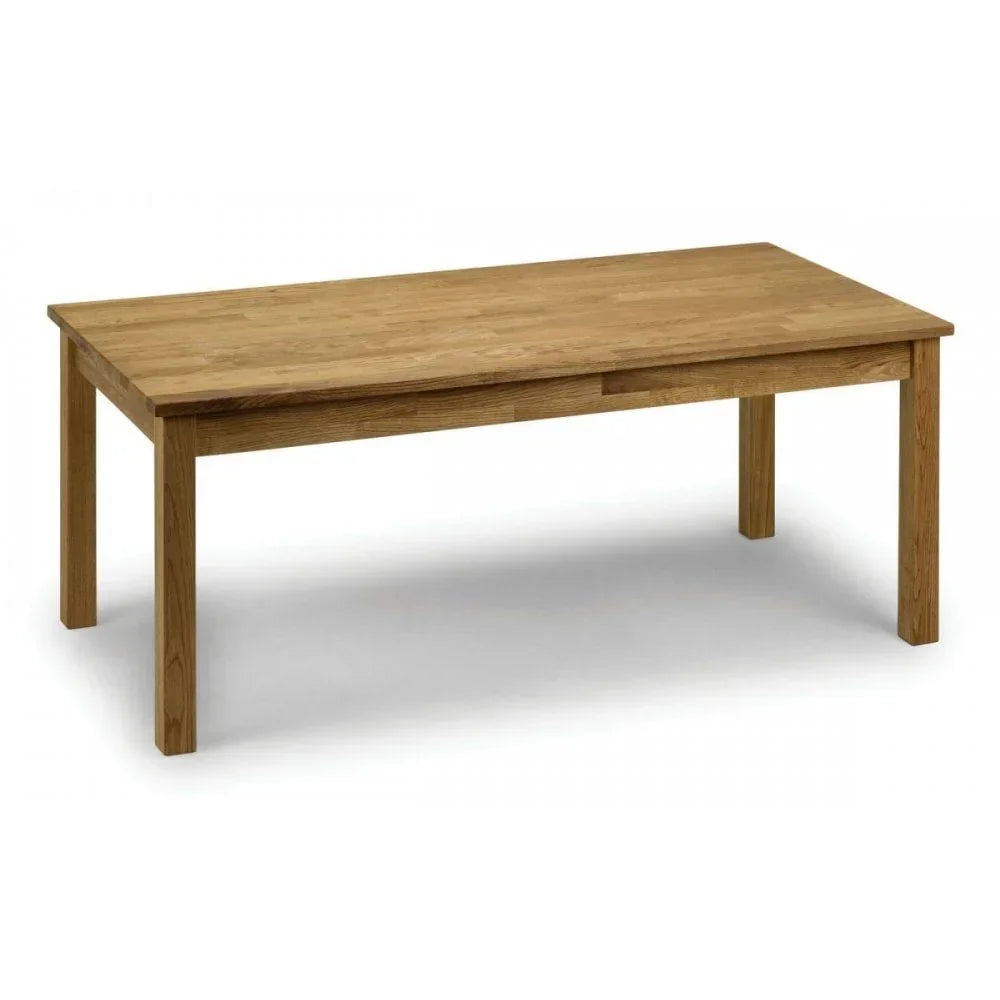 Rectangular oak dining table with sturdy legs and smooth wooden finish